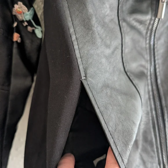 NWOT Colleen Lopez Black Faux Leather Jacket with Floral Embroidery - Picture 8 of 11